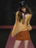 Slightly Sheer V Neck Cable Knit Sweater
