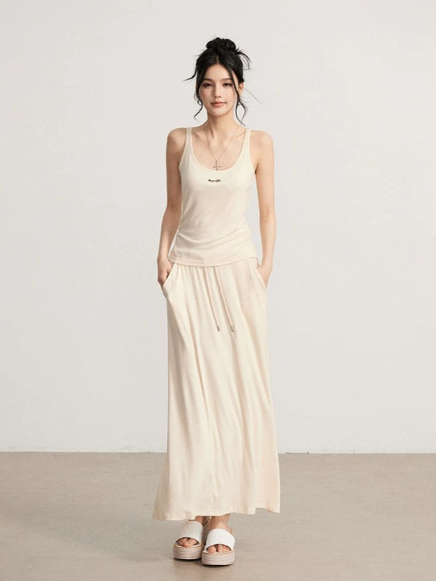 Gray &amp; Beige Modal Tank &amp; Skirt Set