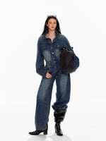 Vintage Washed Denim Wide Leg Jumpsuit