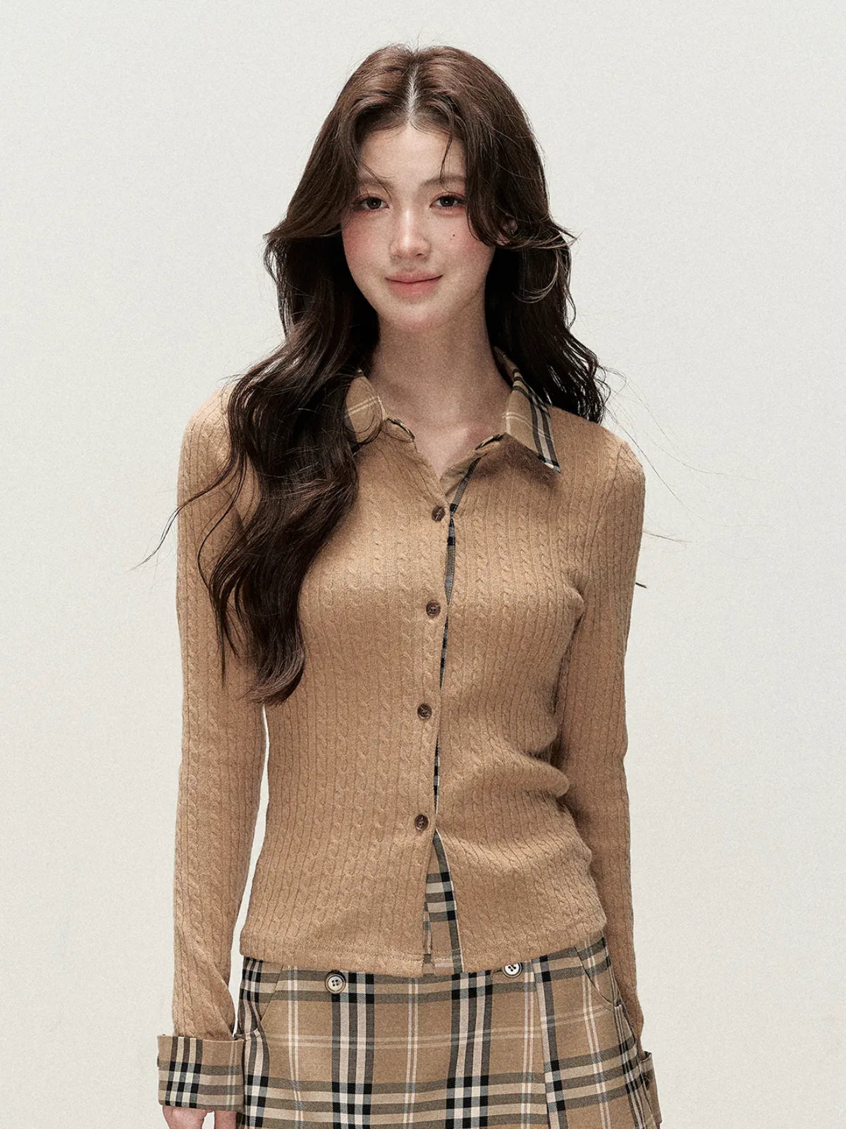 Plaid Trim Cardigan &amp; Mini Skort Set