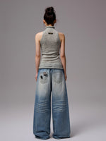 Solid Mohair High-Neck Sleeveless Vest