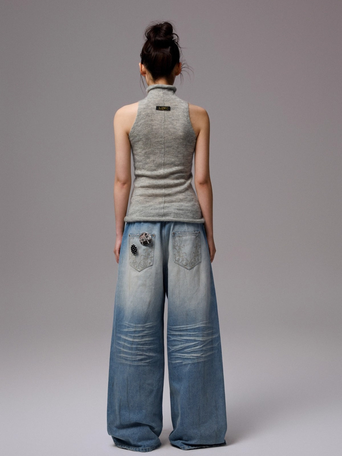 Solid Mohair High-Neck Sleeveless Vest