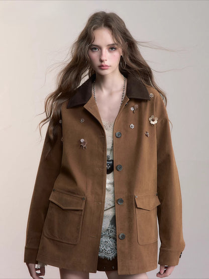 Brown Embellished Pocket Jacket