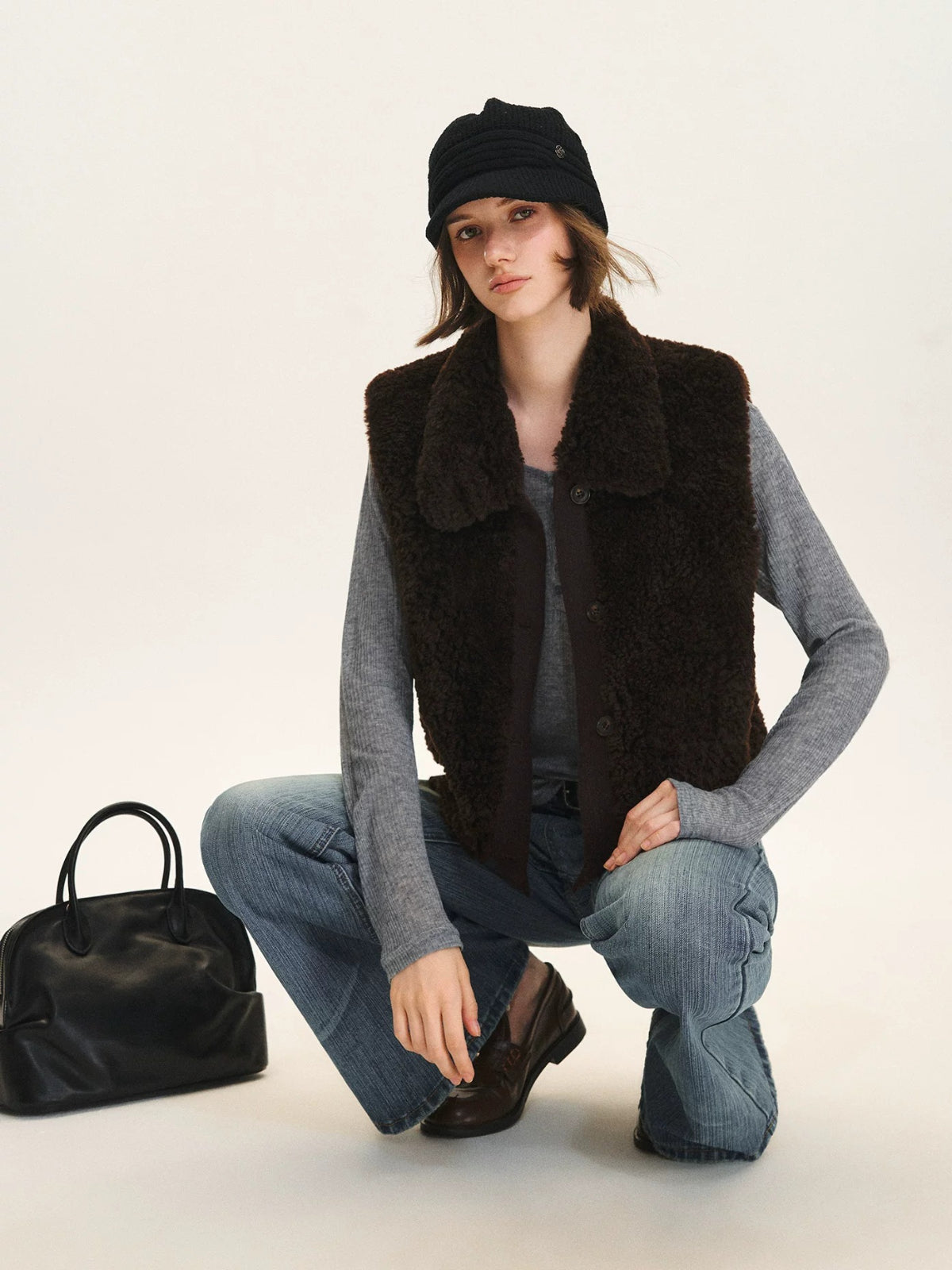 Faux Fur Knit Trim Vest