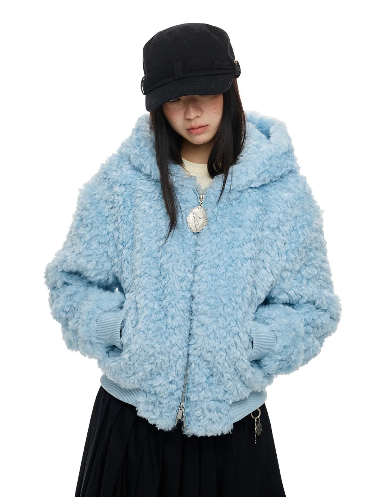 Faux Wool Hooded Short Coat