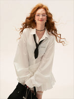 White Textured Bow Detail Shirt Dress