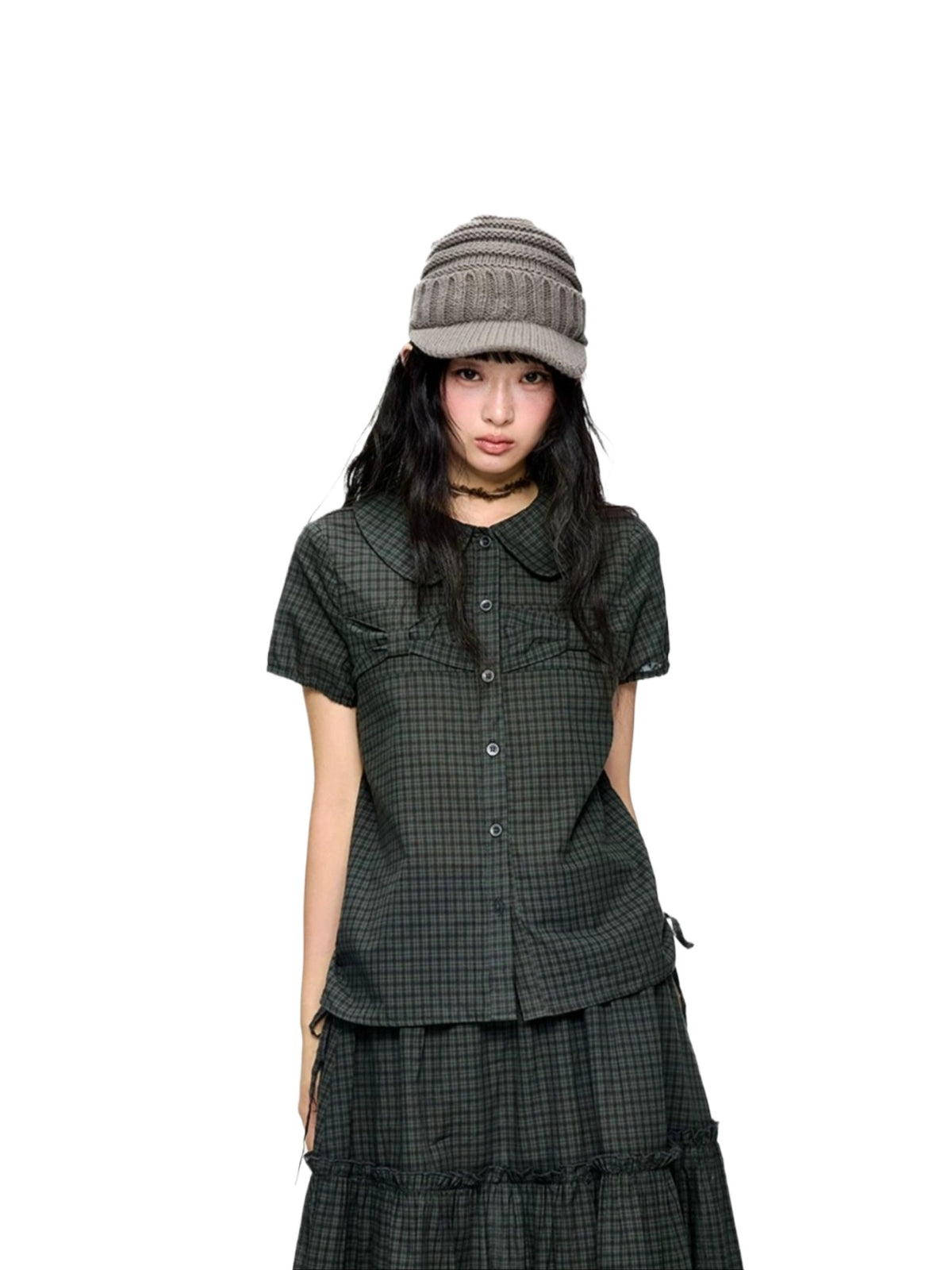 Polka Dot Collar Shirt &amp; Skirt Set