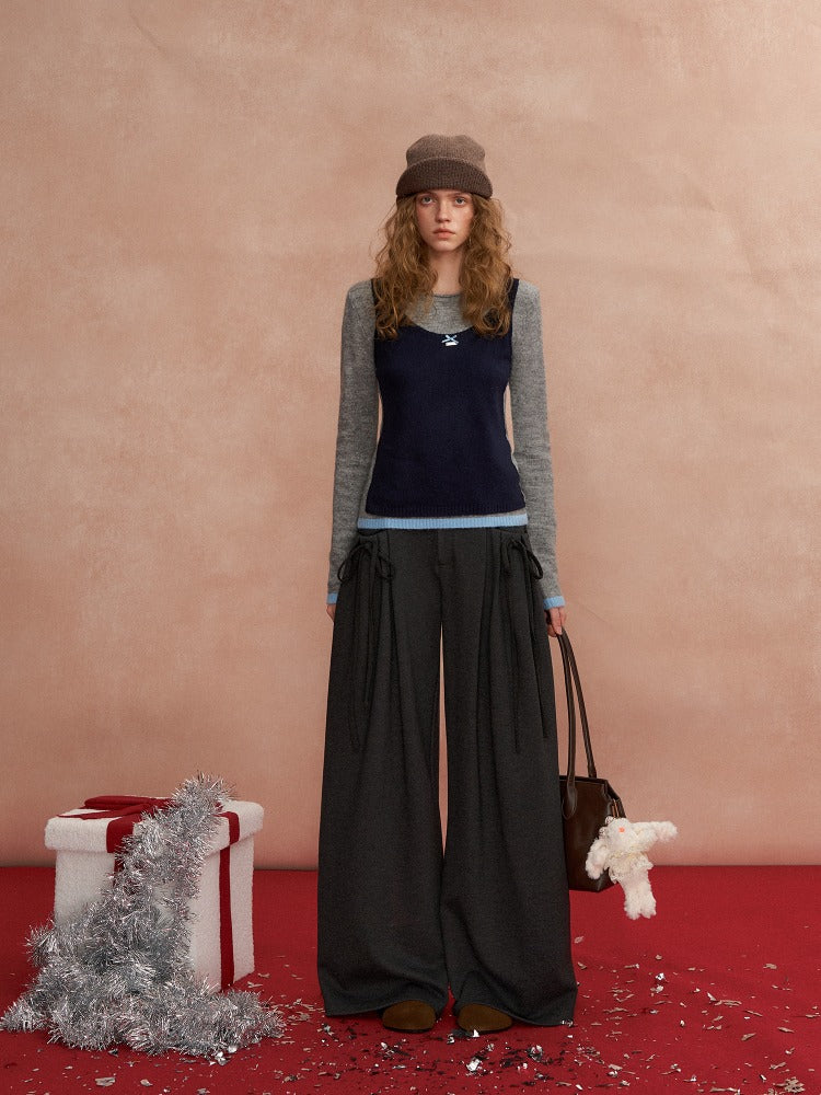 Pleated Bow Wool Pants