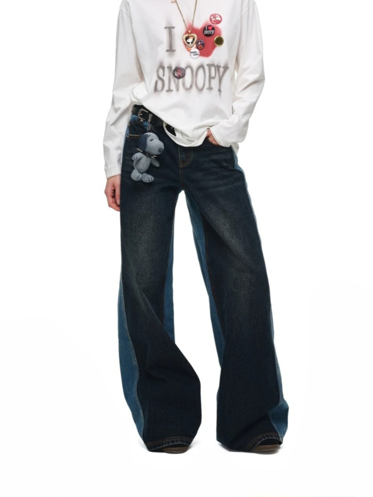 Contrast Embroidered Straight Leg Jeans