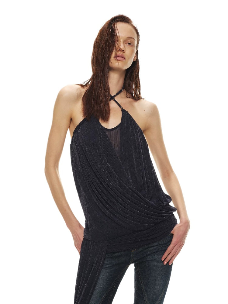 Shimmer Draped Halter Top