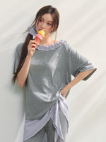 Checkered Asymmetric Shoulder Short-Sleeve T-Shirt & Pants Set