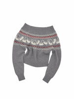 Fair Isle Cat Off-Shoulder Sweater