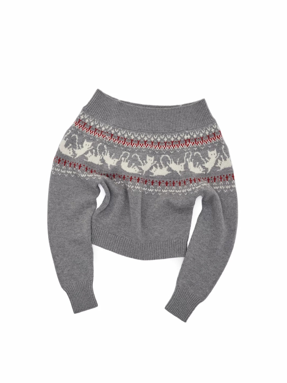 Fair Isle Cat Off-Shoulder Sweater
