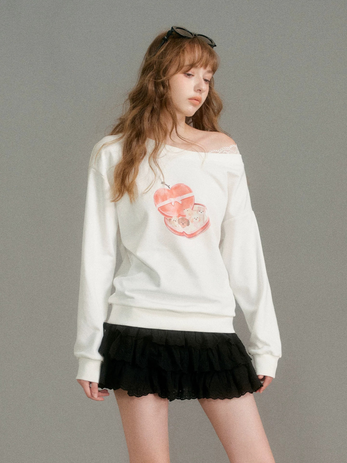 Lace Puppy Print Sweatshirt