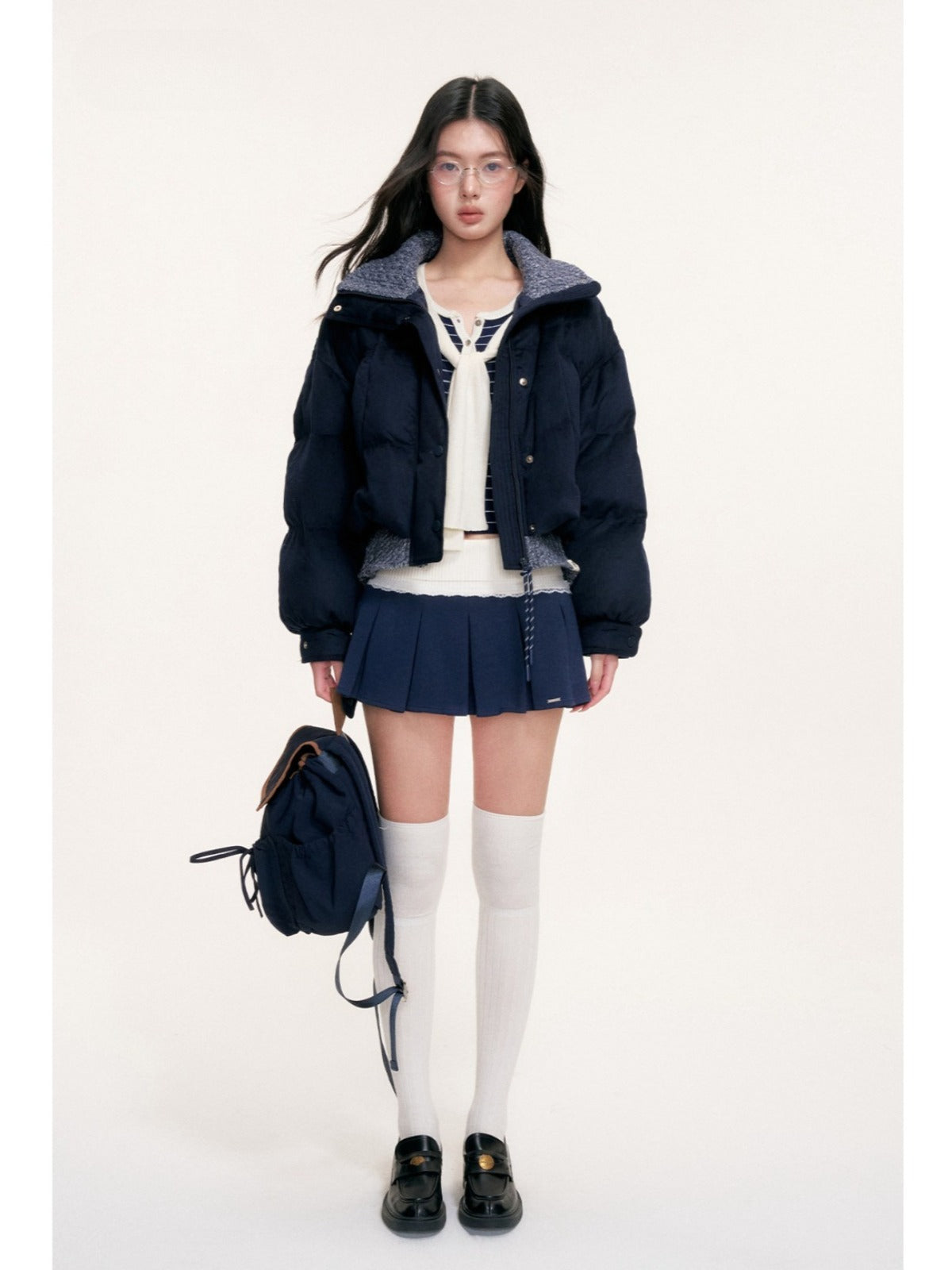 Wool Blend Knit Trim Down Jacket
