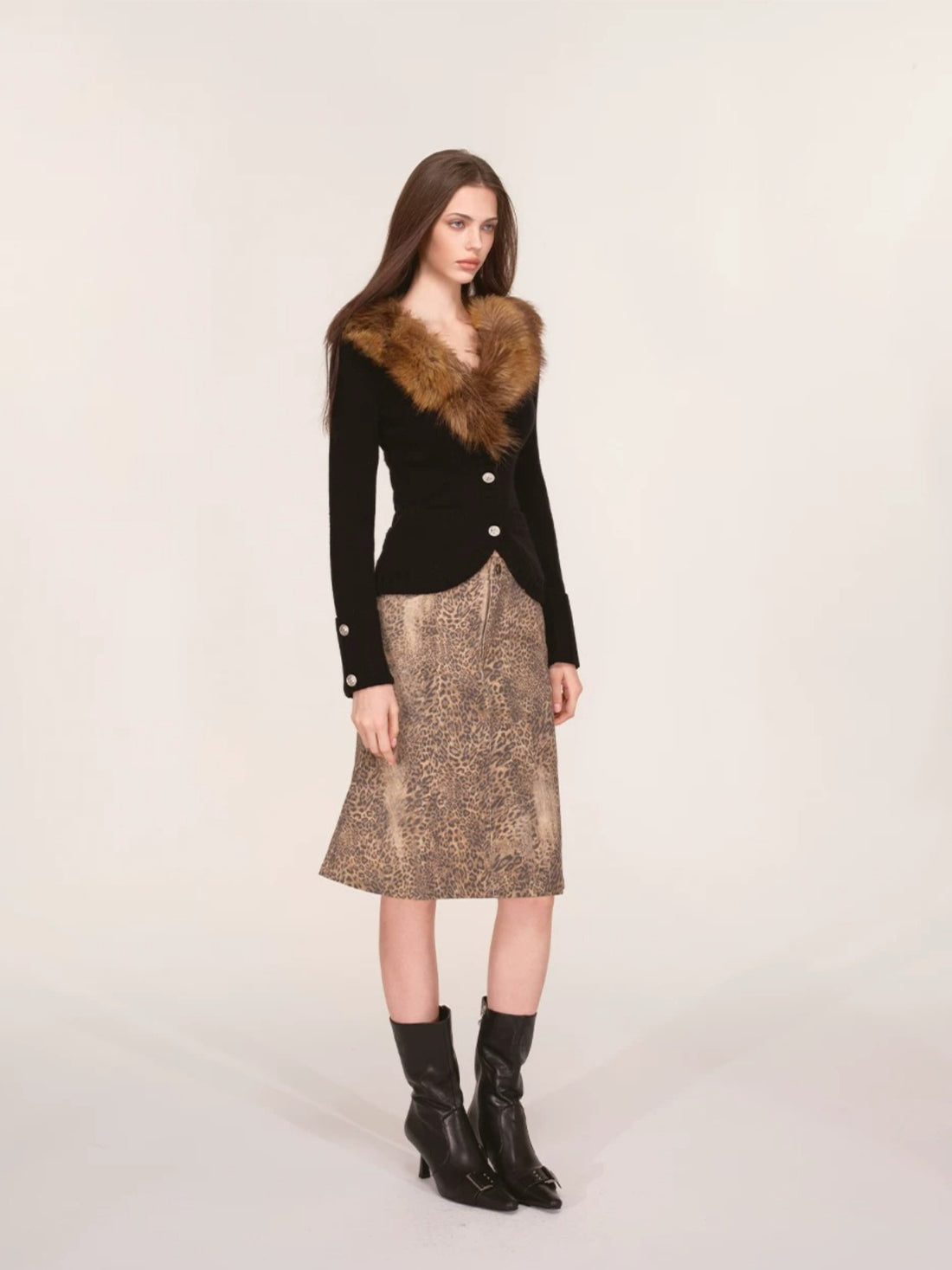 Vintage Faux Fur Collar Cardigan