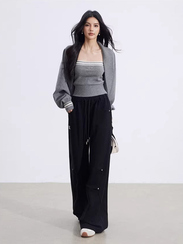 Curved Drape Wide-Leg Pants