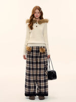 Contrast Plaid Wide-Leg Pants
