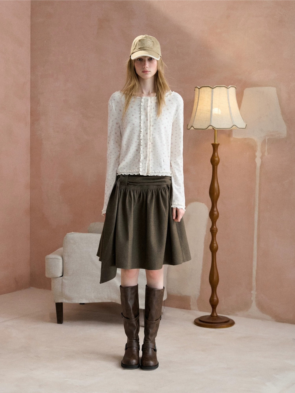 Tie Waist A-Line Puffed Skirt