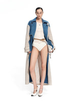 “Caracal Series” Washed Twill Patchwork Wool Denim Trench Coat