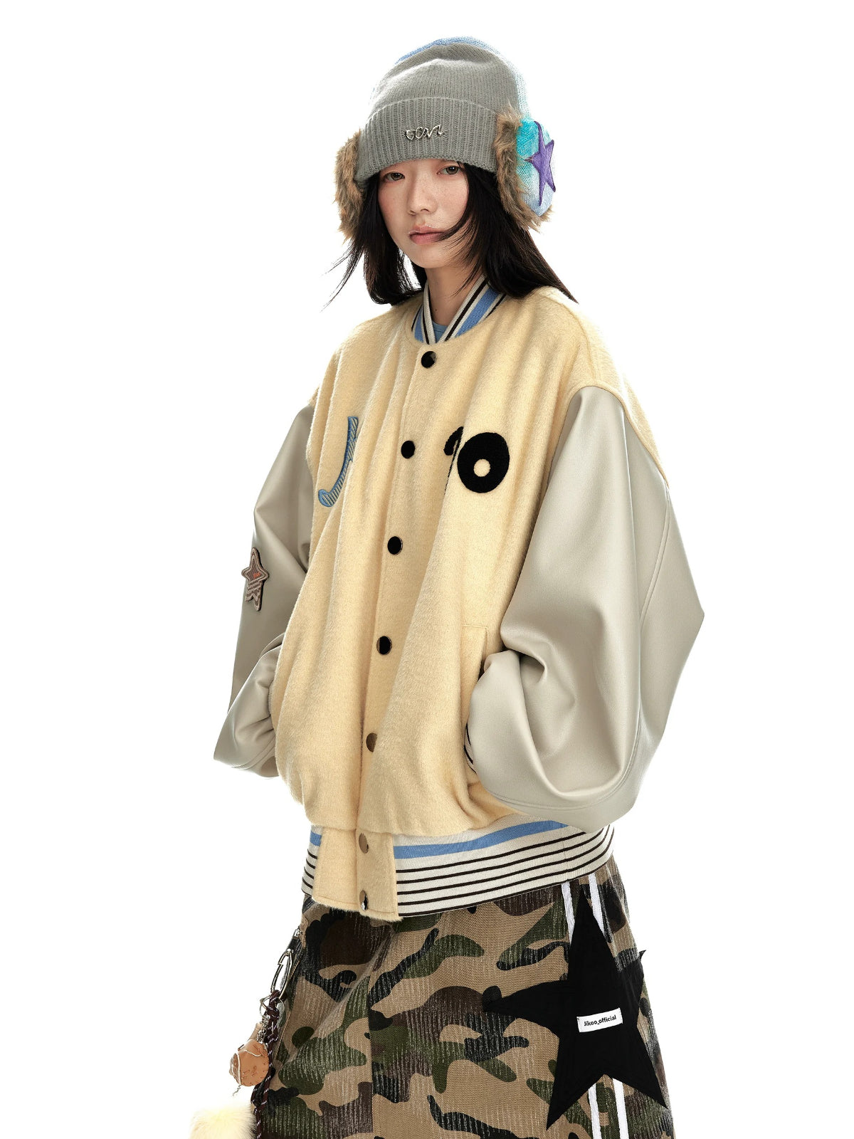 Contrast Wool Blend Baseball Jacket