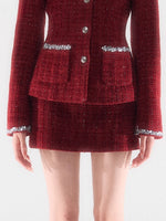 Metallic-Tweed Cinched Jacket Low-Rise Skirt Set