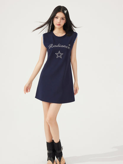 Plaid-Spliced Sleeveless Dress