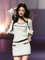 Contrast Knit Three-Piece Set