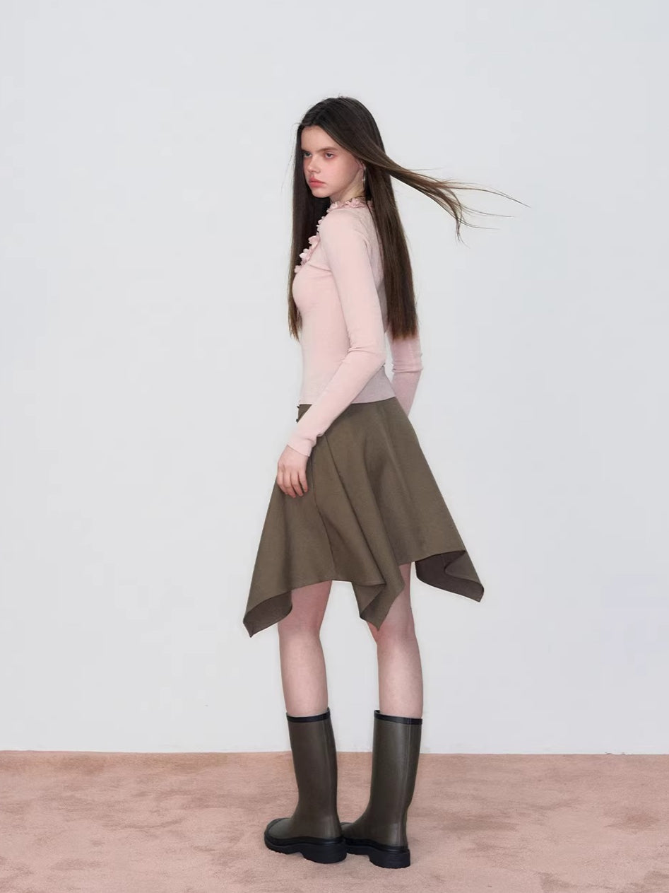 Ruffle V-Neck Knit Cardigan