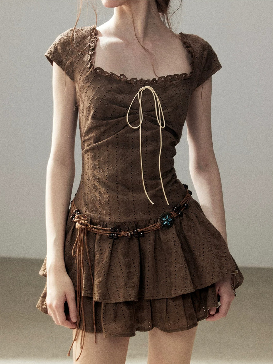 Lace Pleated Mini Dress