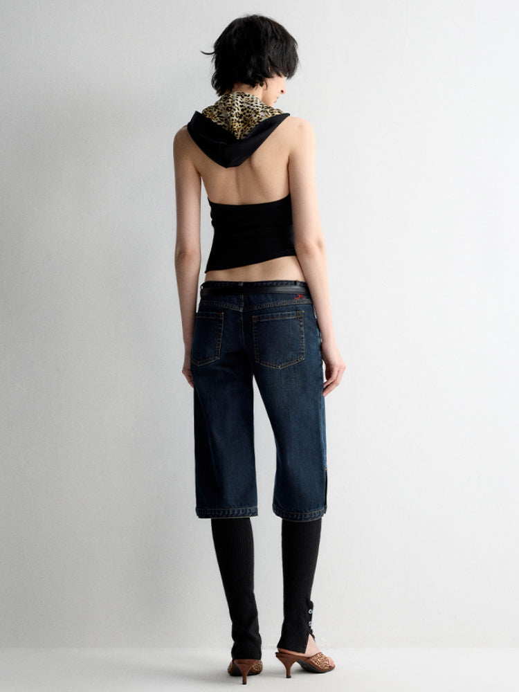 Ultra-Low Waist Straight-Leg Bermuda Jeans