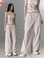 Pink Lace Patchwork Casual Cargo Pants