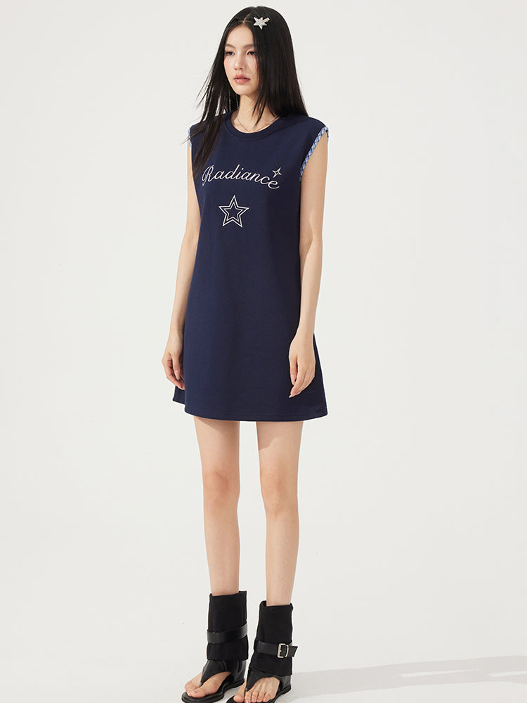 Plaid-Spliced Sleeveless Dress