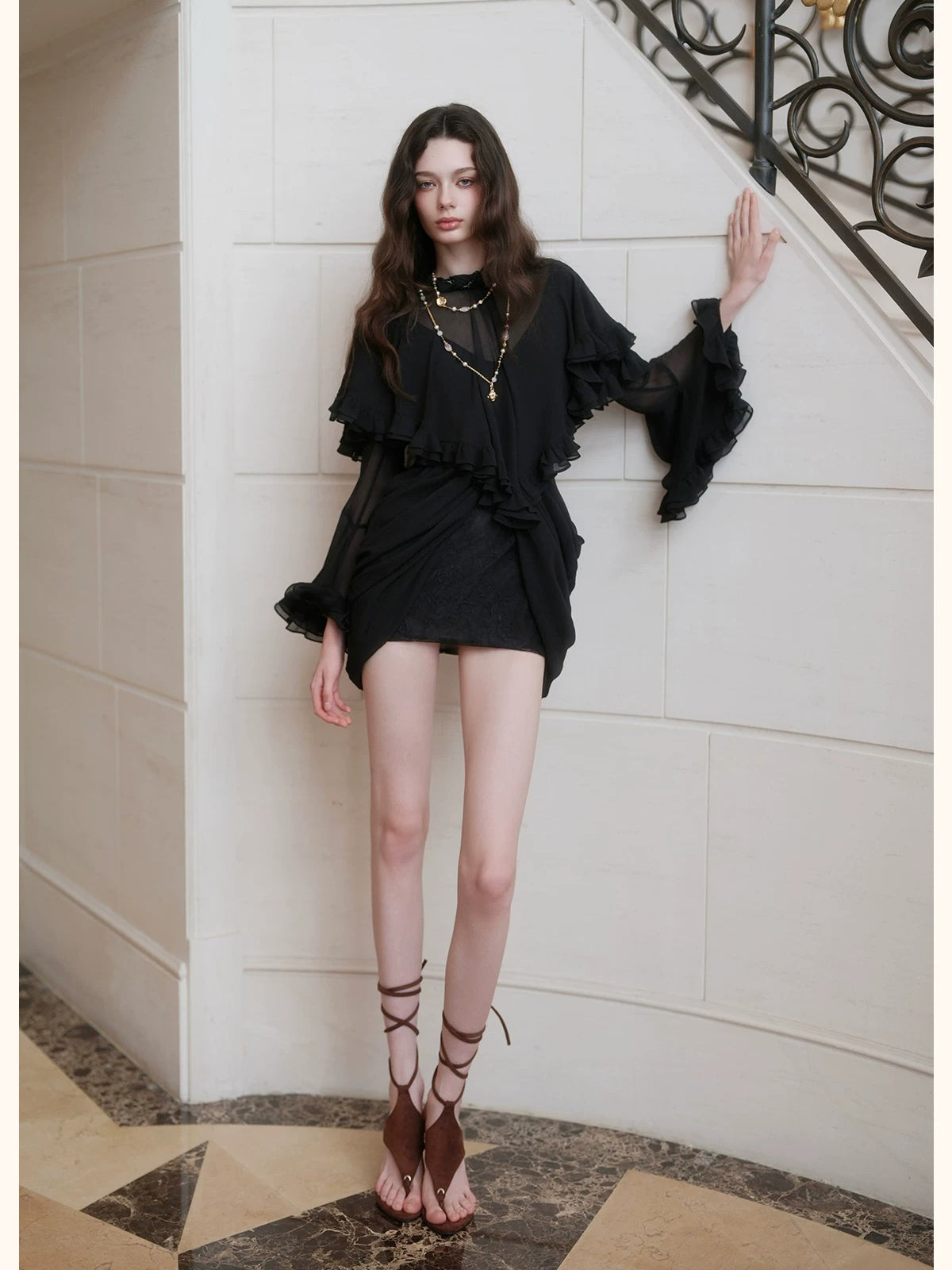 Twisted-Cord Cape Mini Dress