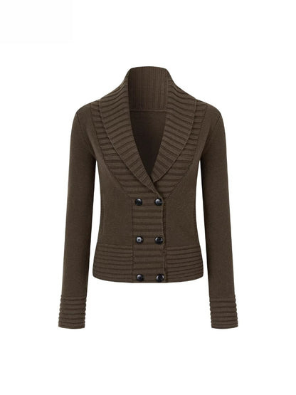 V-neck Double-breasted Knit Sweater