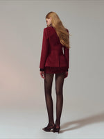 Diamond Detail Waist-Coated Wool Coat & Skirt  Set