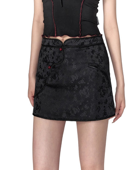 Black &amp; White Button-up A-line Skirt