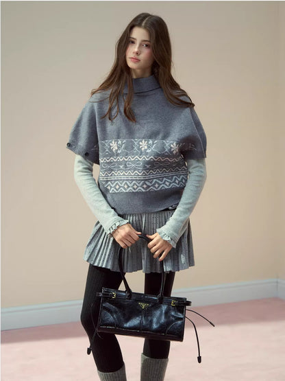 Beige &amp; Gray Fair-Isle Cape Sweater