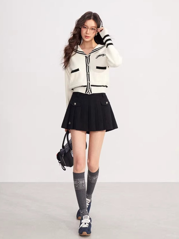 Color-blocked Waistband Pleated Skirt