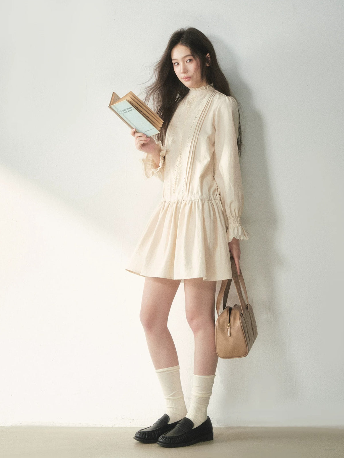 Mock Neck Lace Trim Dress