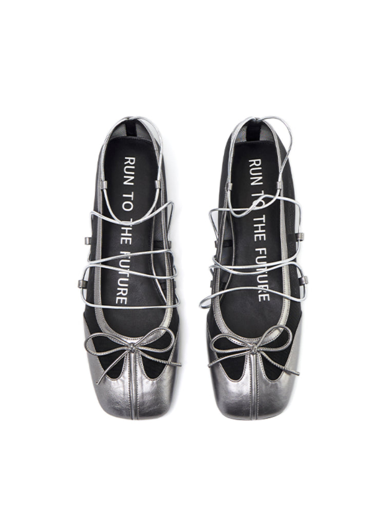 Sheepskin Microfiber Mesh Strap Mary Jane Flats