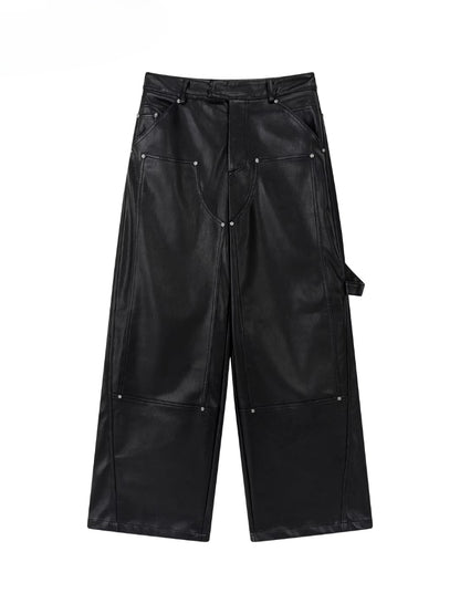 Strap &amp; Stud Detail PU Leather Pants