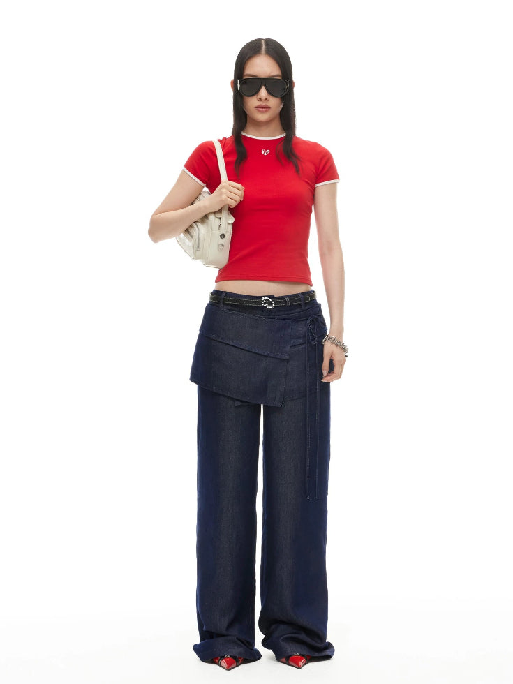 Detachable Skirt Denim Pants