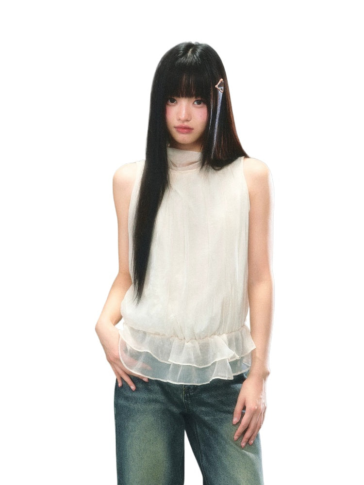 Chiffon Halter Ruffle Tank