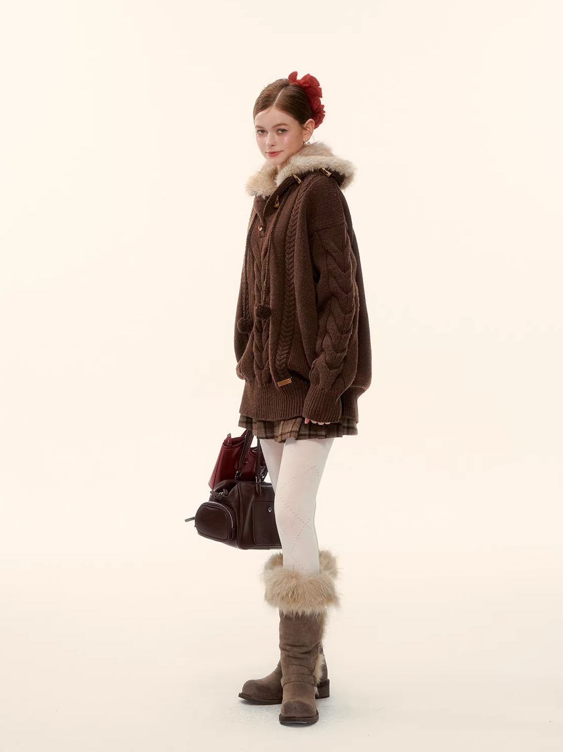 Detachable Collar Cable Knit Sweater