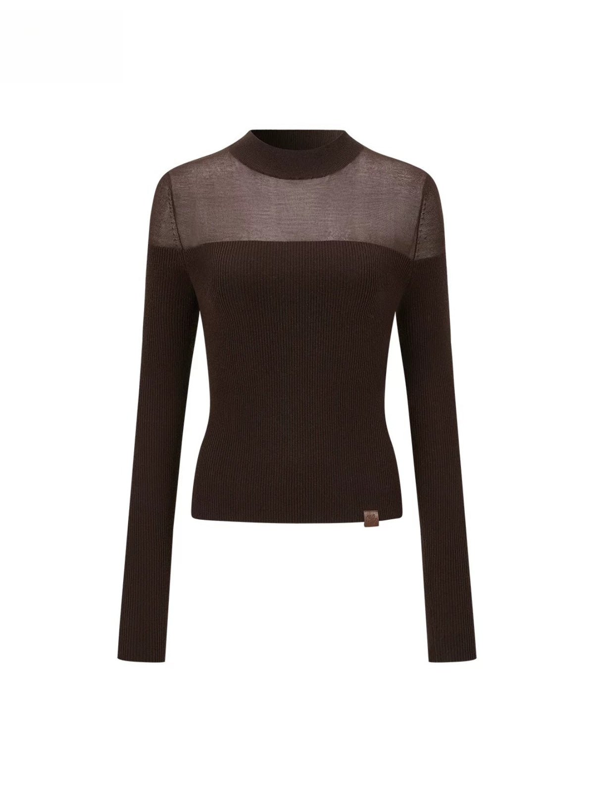 Sheer Mesh Mock Neck Fitted Knit Top