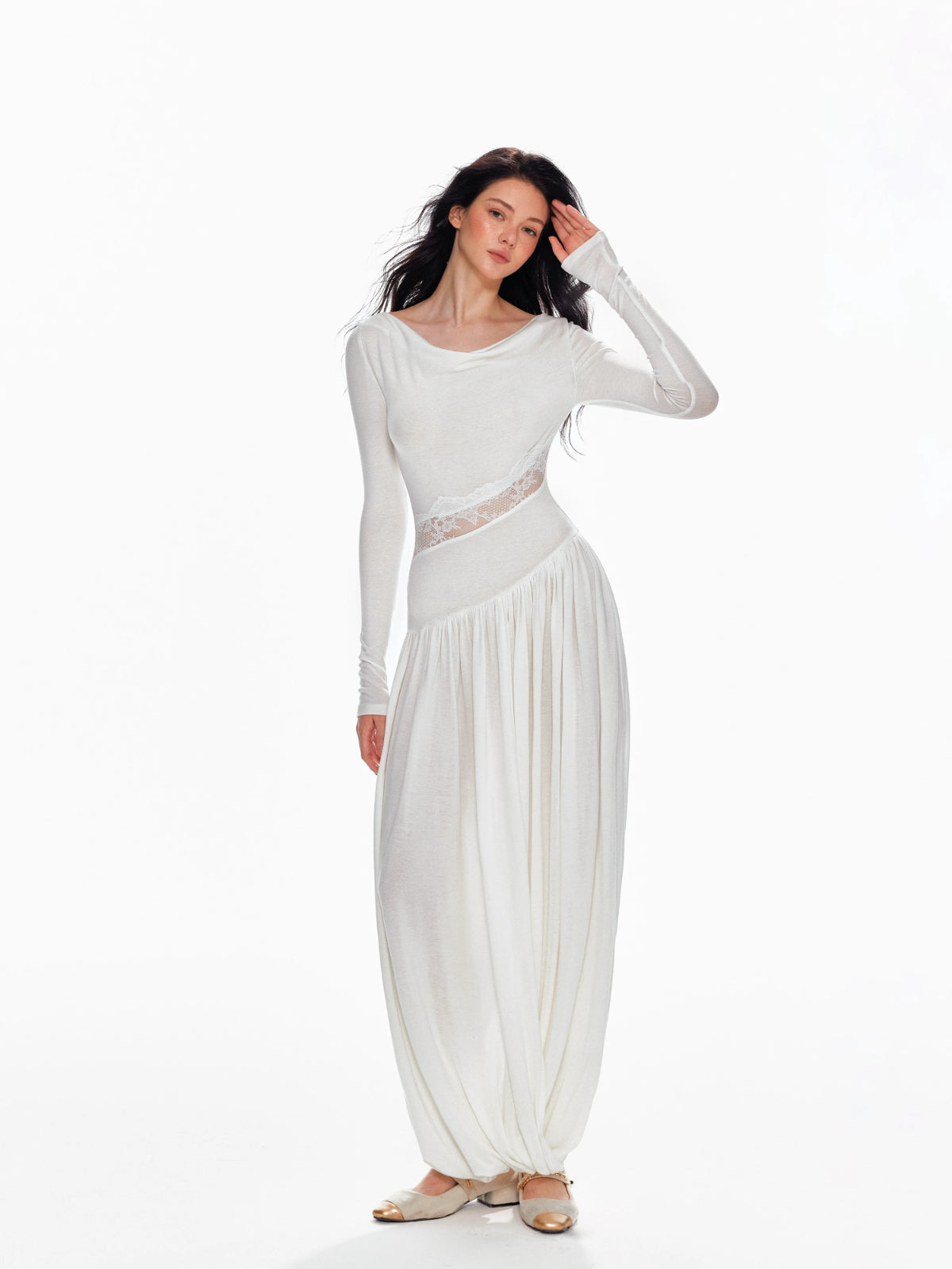 Tencel Wool Lace Waist Knit Dress