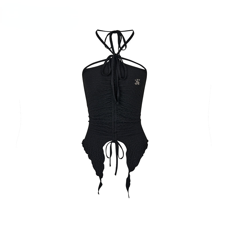 Black &amp; Blue Irregular Drawstring Slimming Tank Top