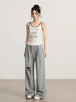 Gray & Beige Distressed Wide-Leg Pants