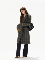Gray Plaid Detachable Scarf Wool Coat